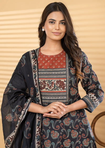 Black Cotton Straight cut suit
