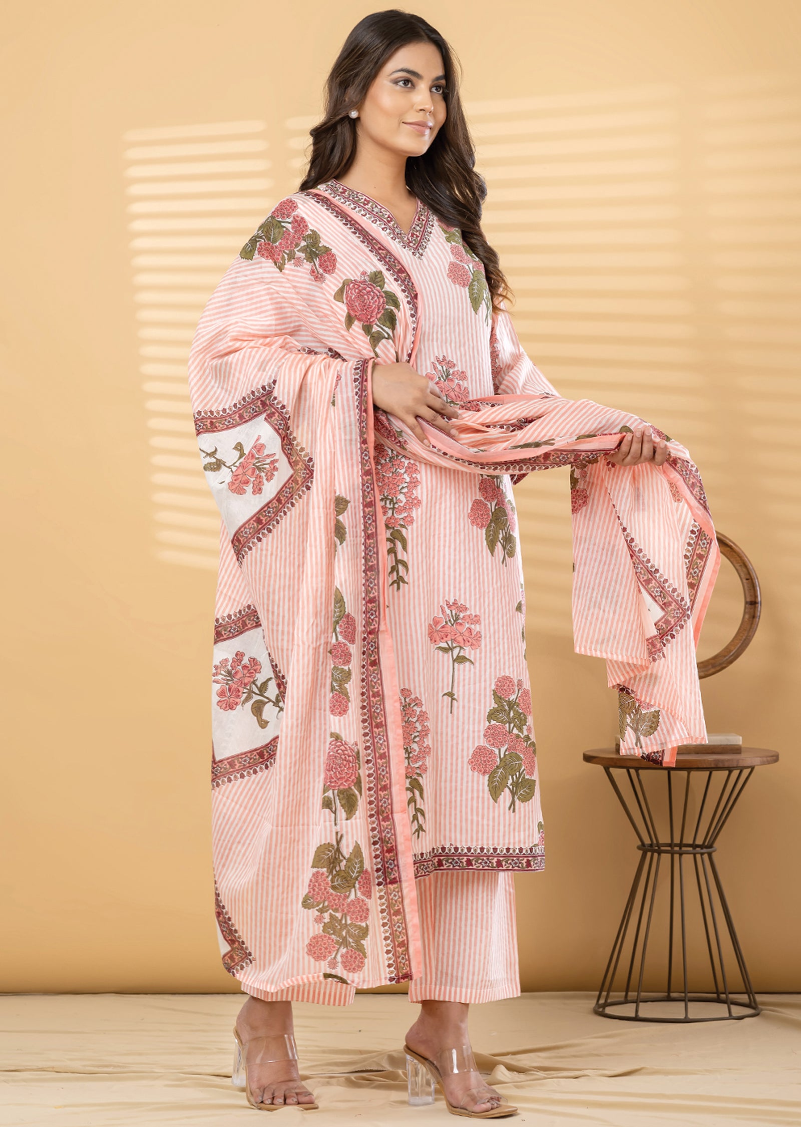 Peach Cotton Straight cut suit