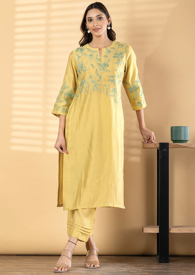 Mustard Dola Silk Straight cut Kurti set