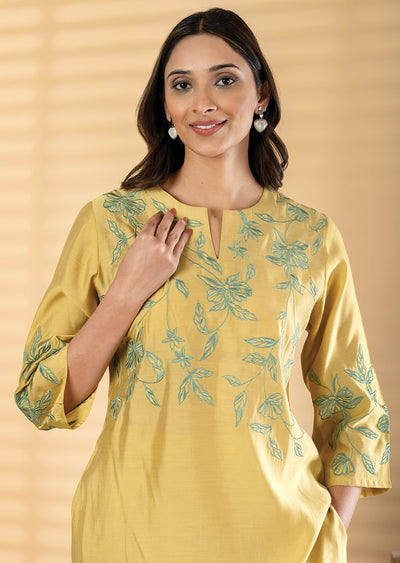 Mustard Dola Silk Straight cut Kurti set