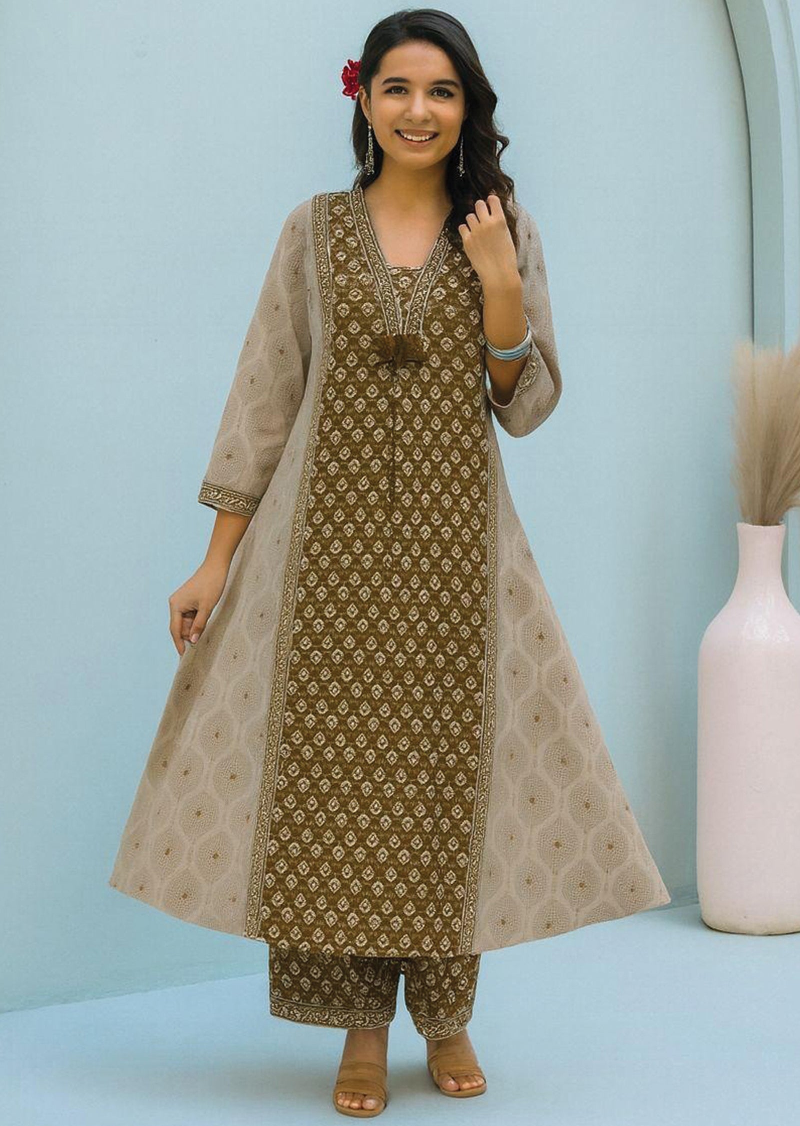 Brown Cotton Anarkali Suit