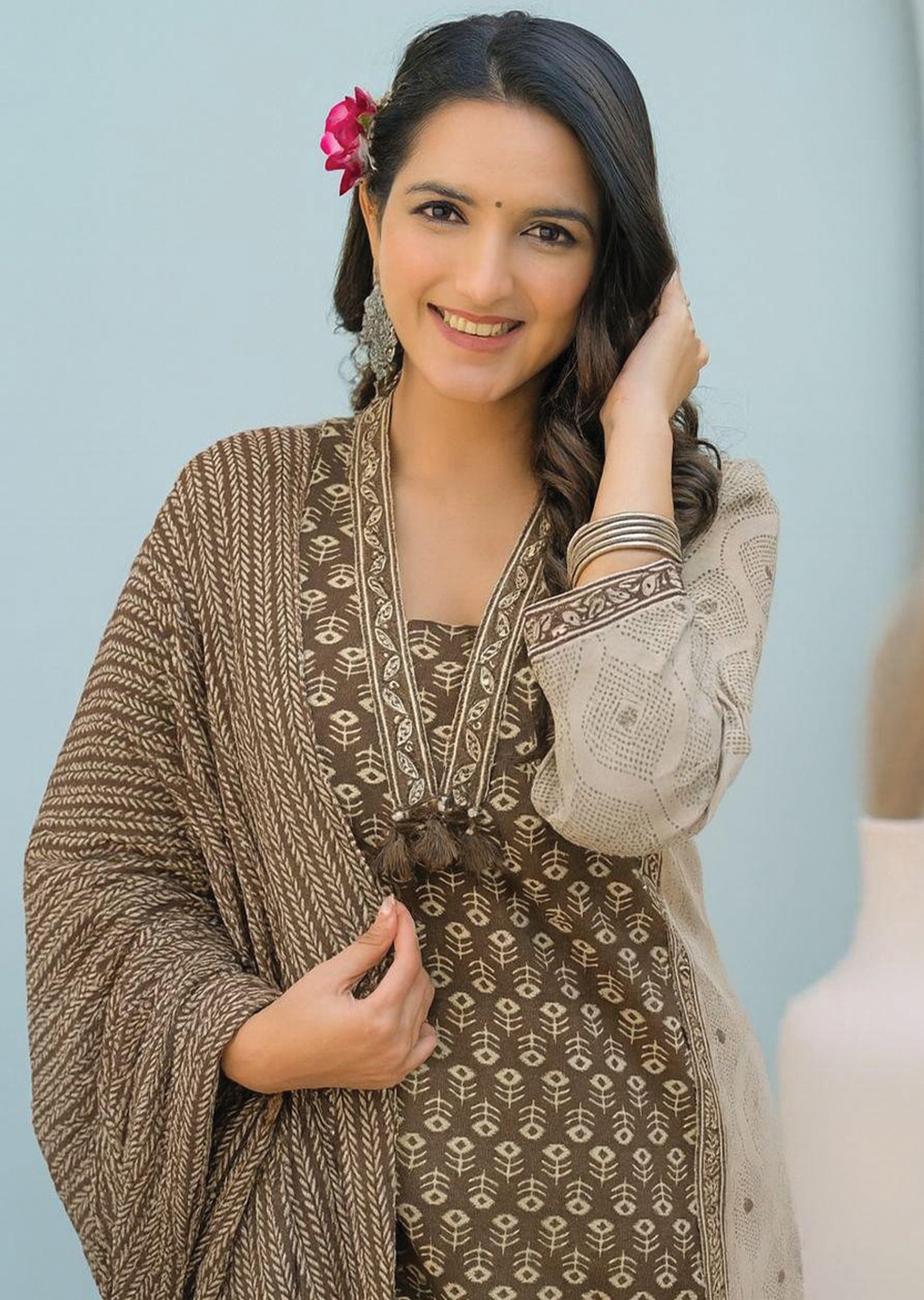 Brown Cotton Anarkali Suit