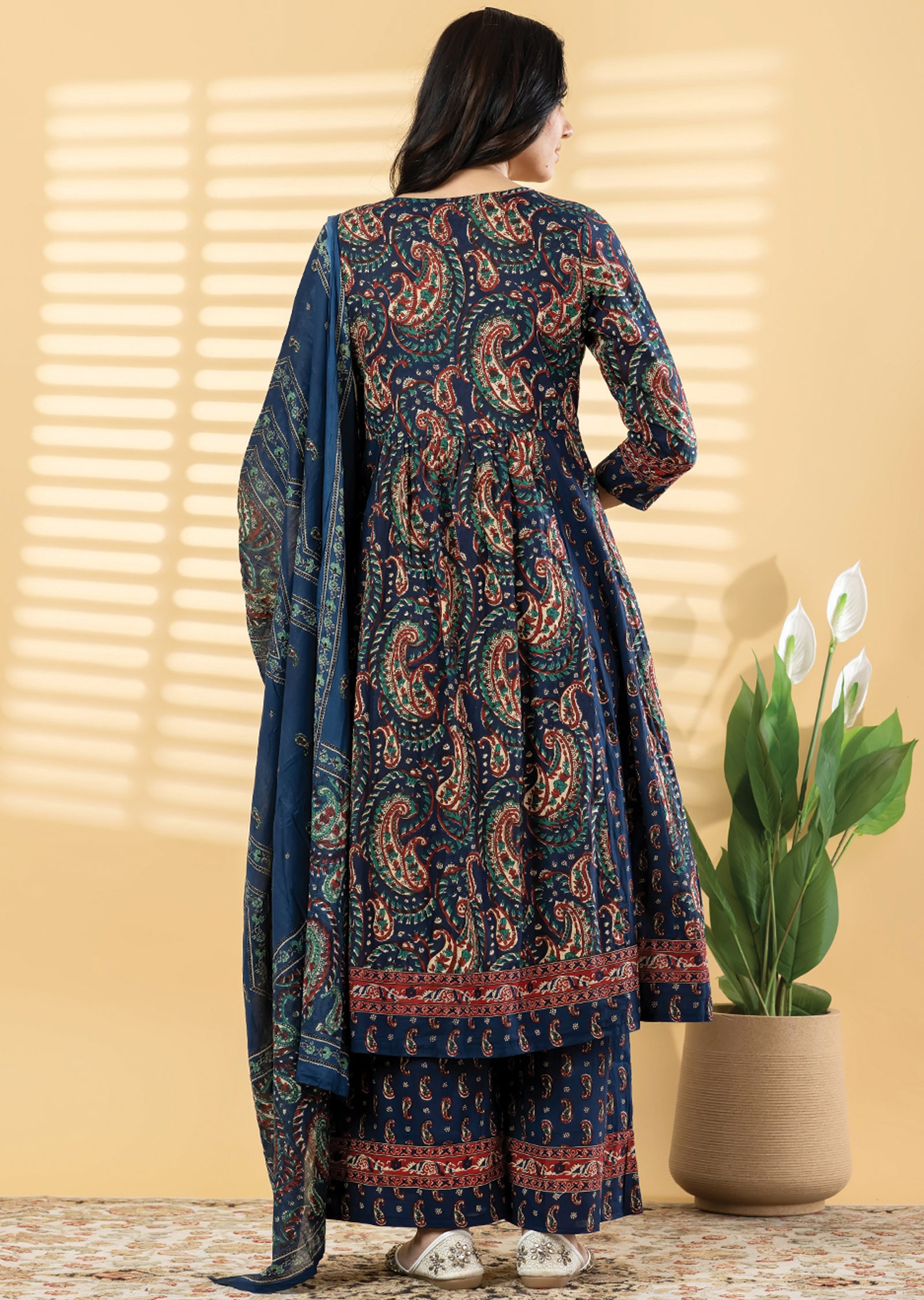 Navy Blue Cotton Anarkali Suit