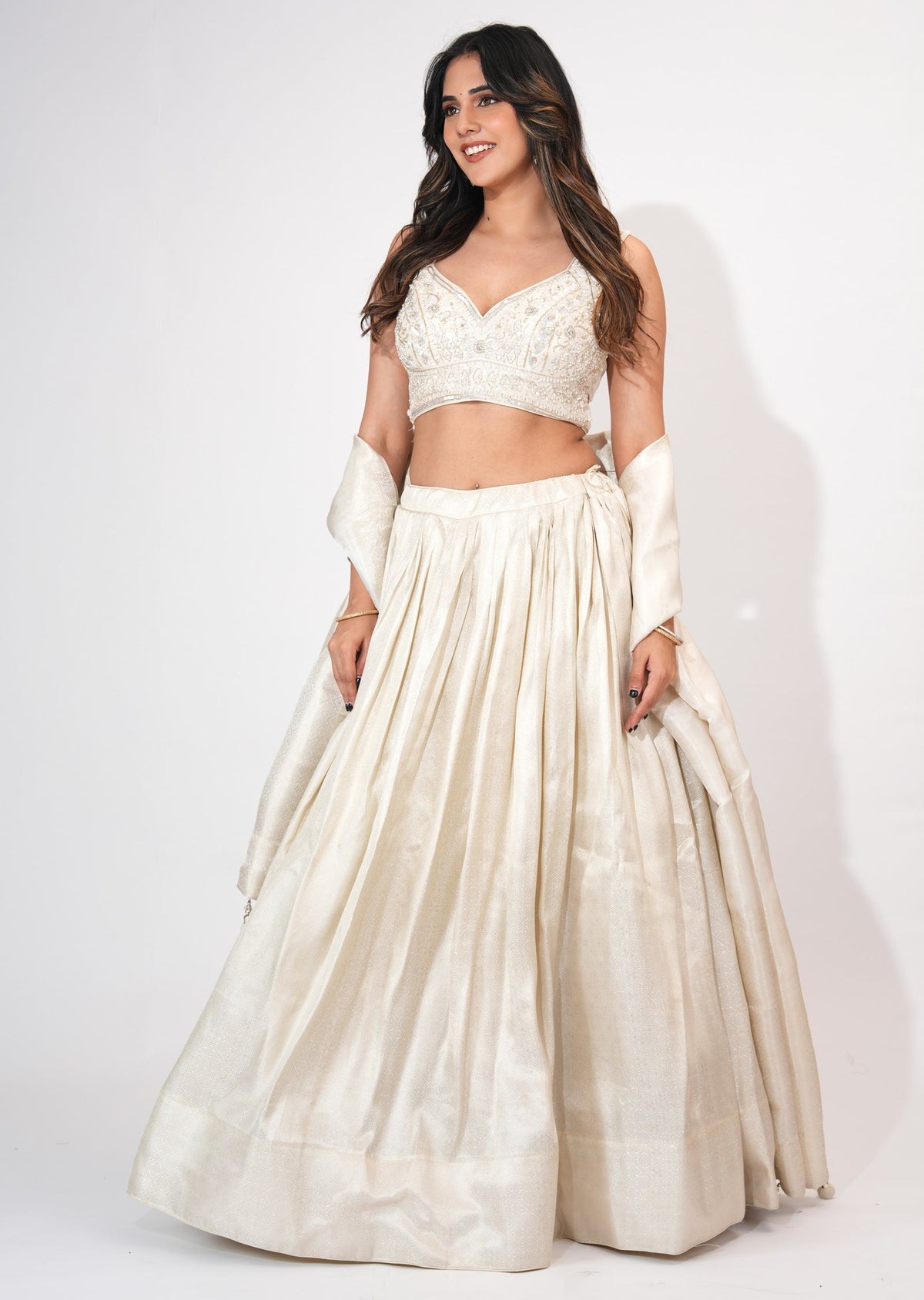 Cream Tissue Crop top Set