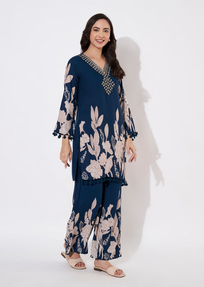 Teal Blue Reyon Short Kurti set