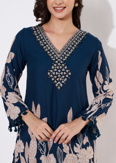 Teal Blue Reyon Short Kurti set