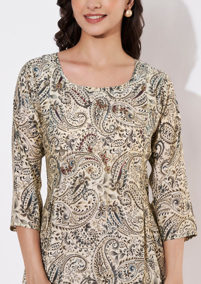 Beige Muslin Frock kurti
