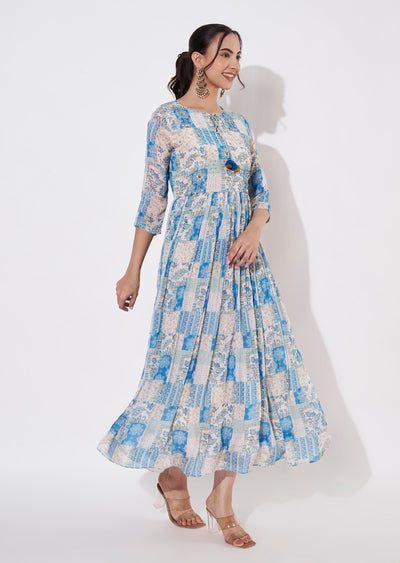 Light Blue Chinnon Long kurti