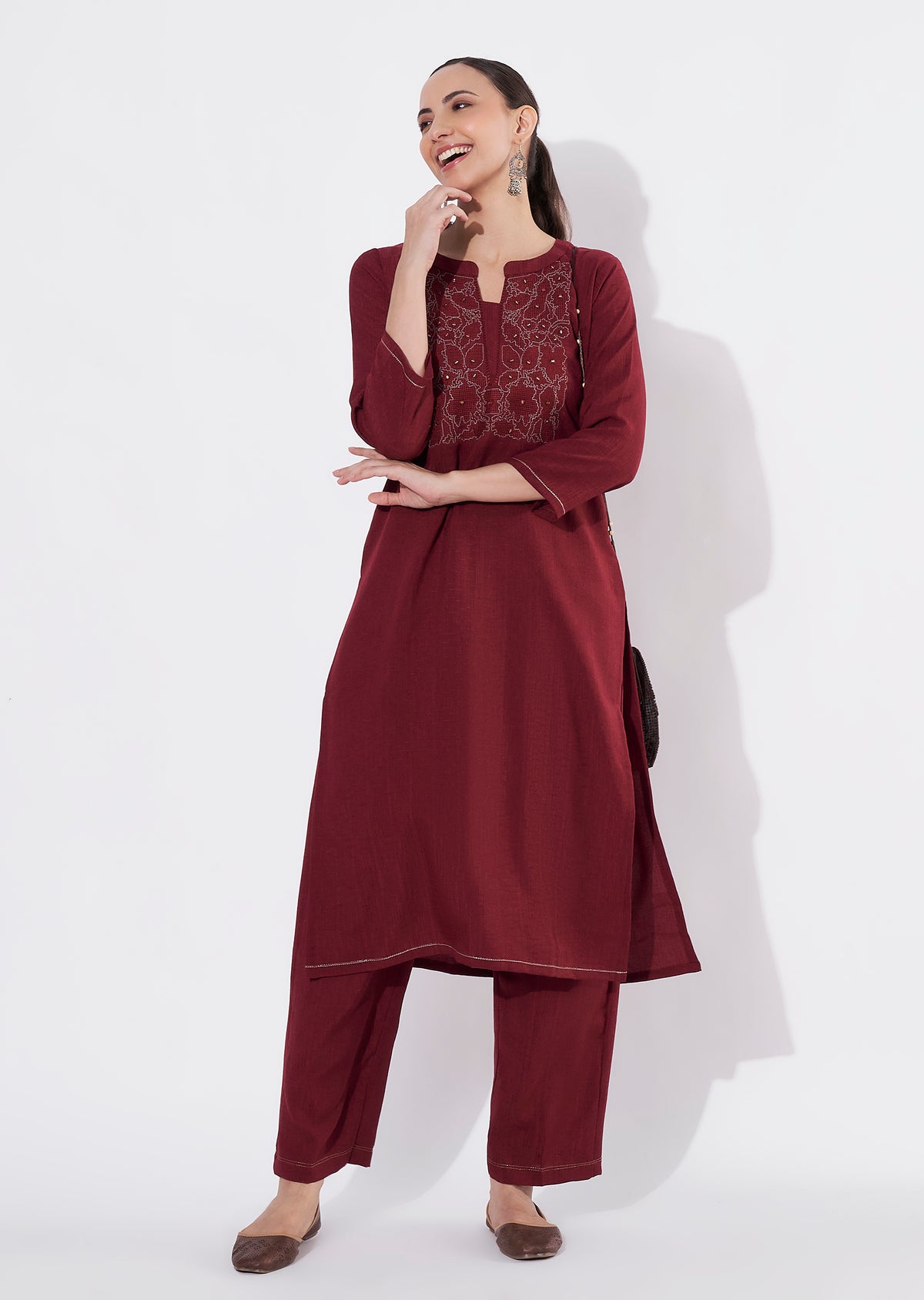 Maroon Polynesian Straight cut Kurti set