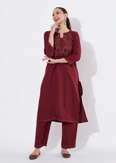Maroon Polynesian Straight cut Kurti set