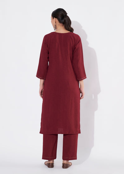 Maroon Polynesian Straight cut Kurti set