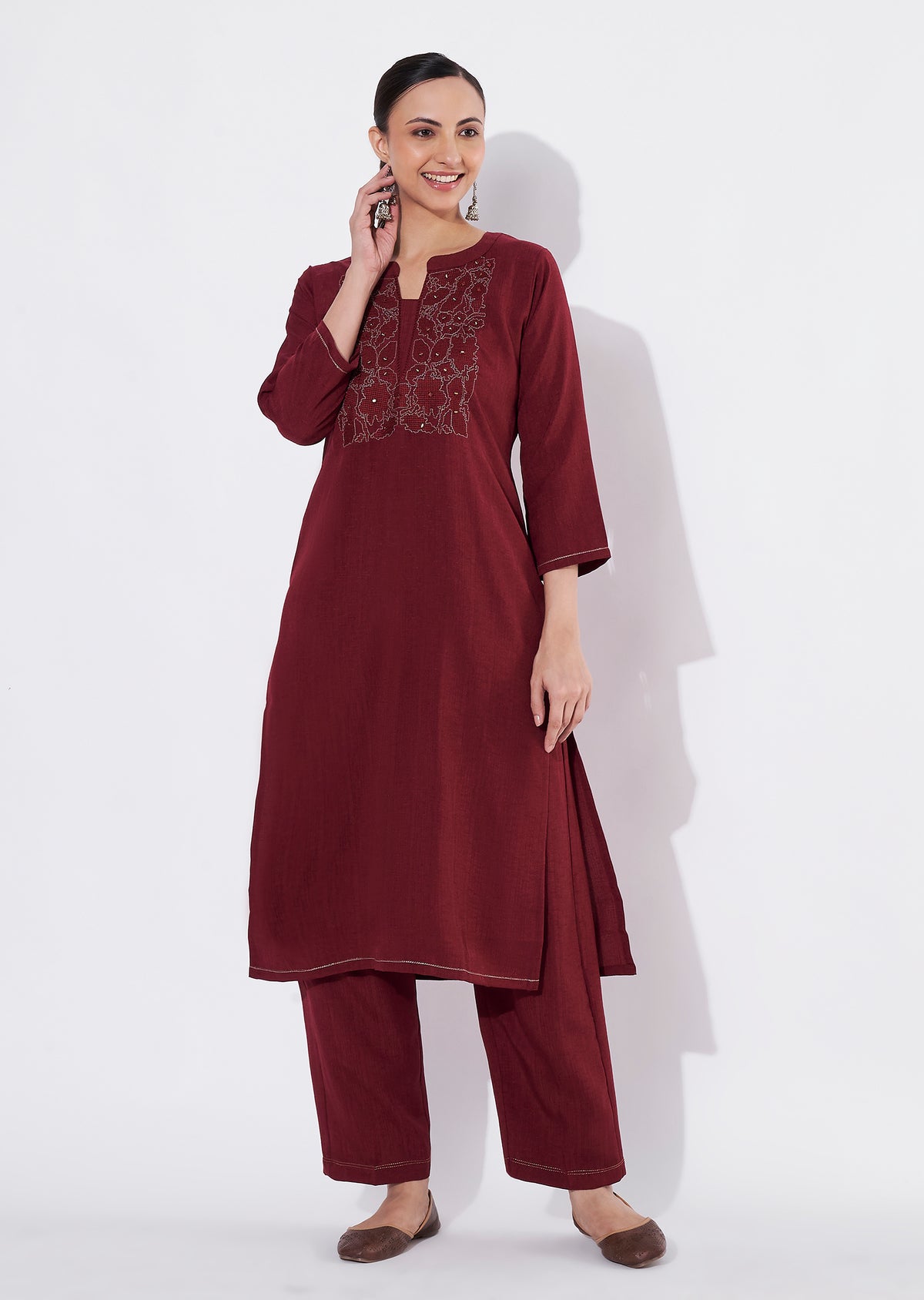 Maroon Polynesian Straight cut Kurti set
