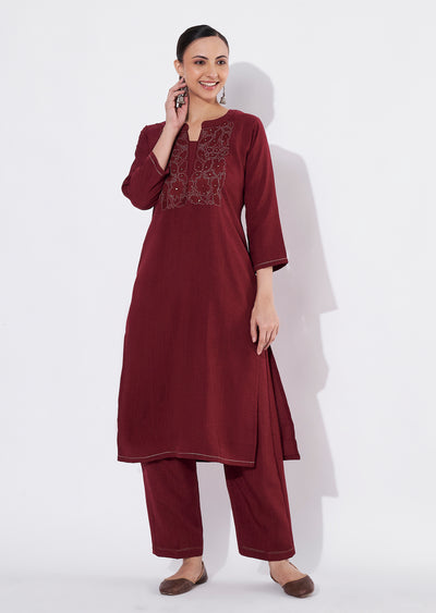 Maroon Polynesian Straight cut Kurti set