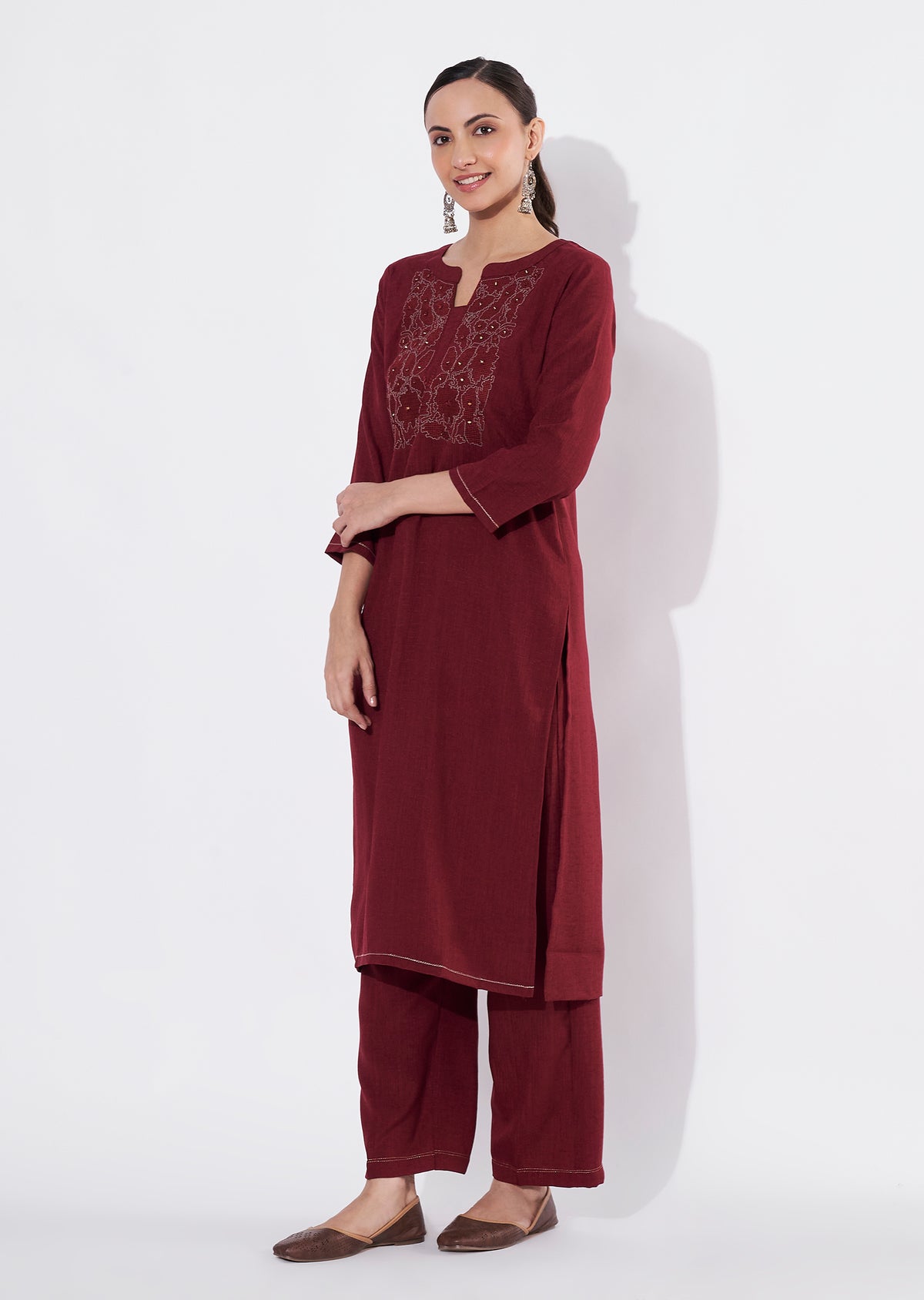 Maroon Polynesian Straight cut Kurti set