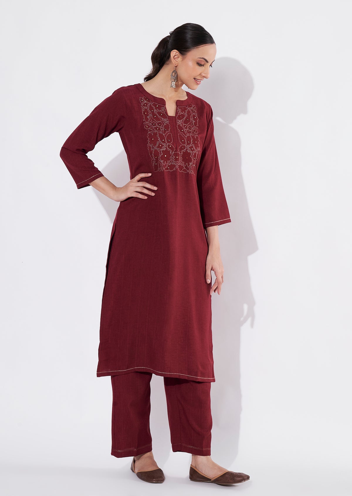 Maroon Polynesian Straight cut Kurti set