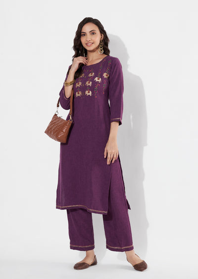 Wine Polynesian Straight cut Kurti set