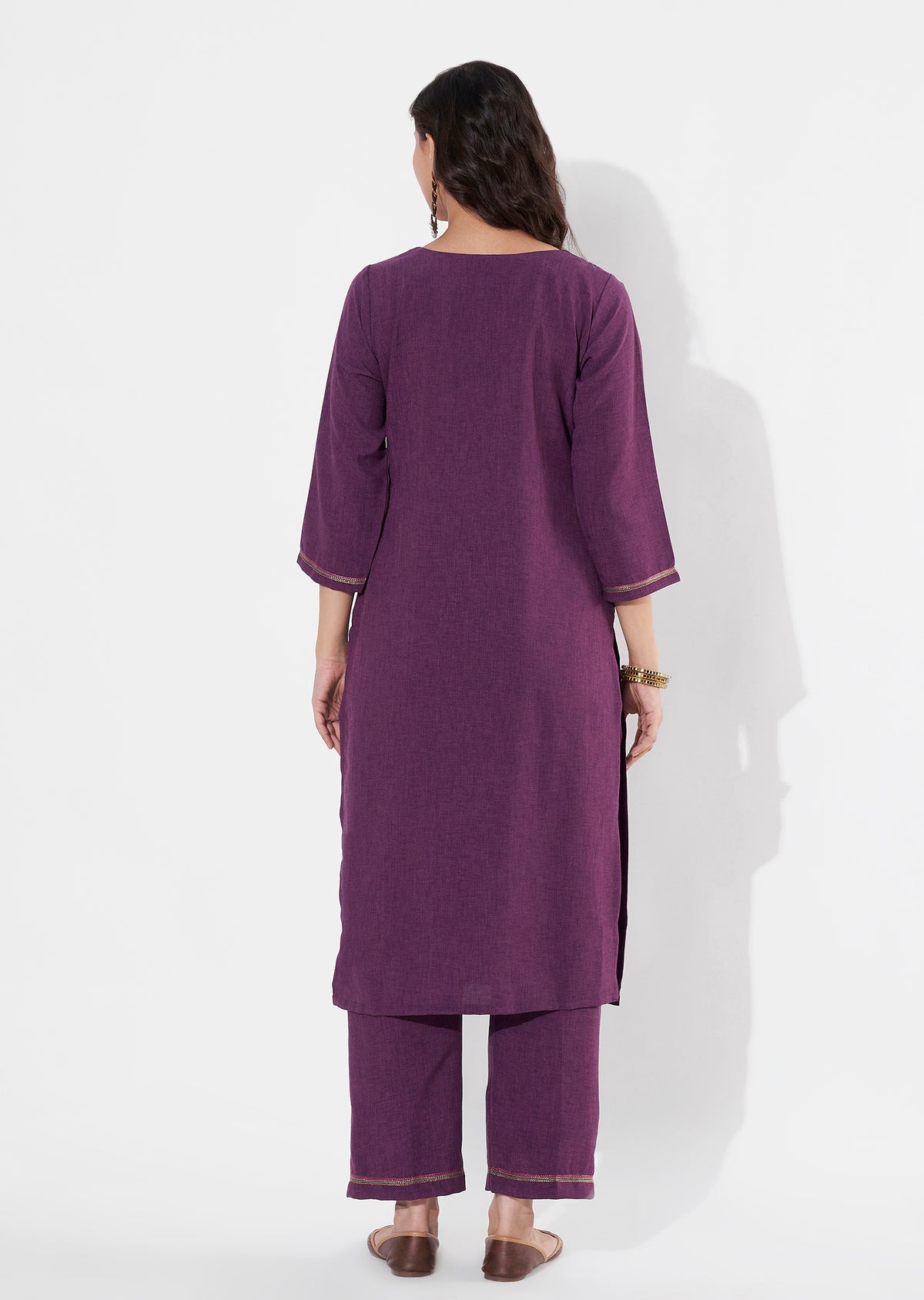 Wine Polynesian Straight cut Kurti set