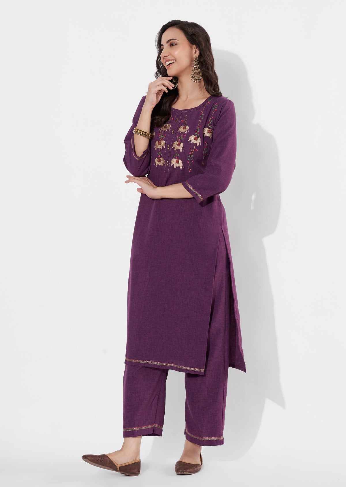 Wine Polynesian Straight cut Kurti set