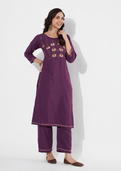 Wine Polynesian Straight cut Kurti set