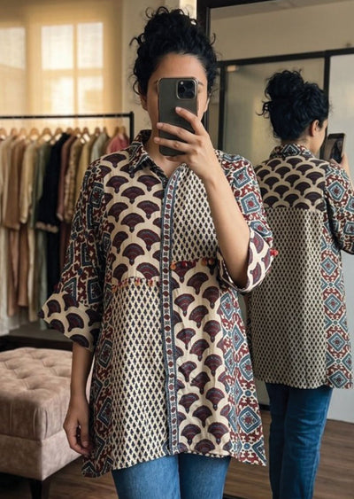 Beige Muslin Short kurti
