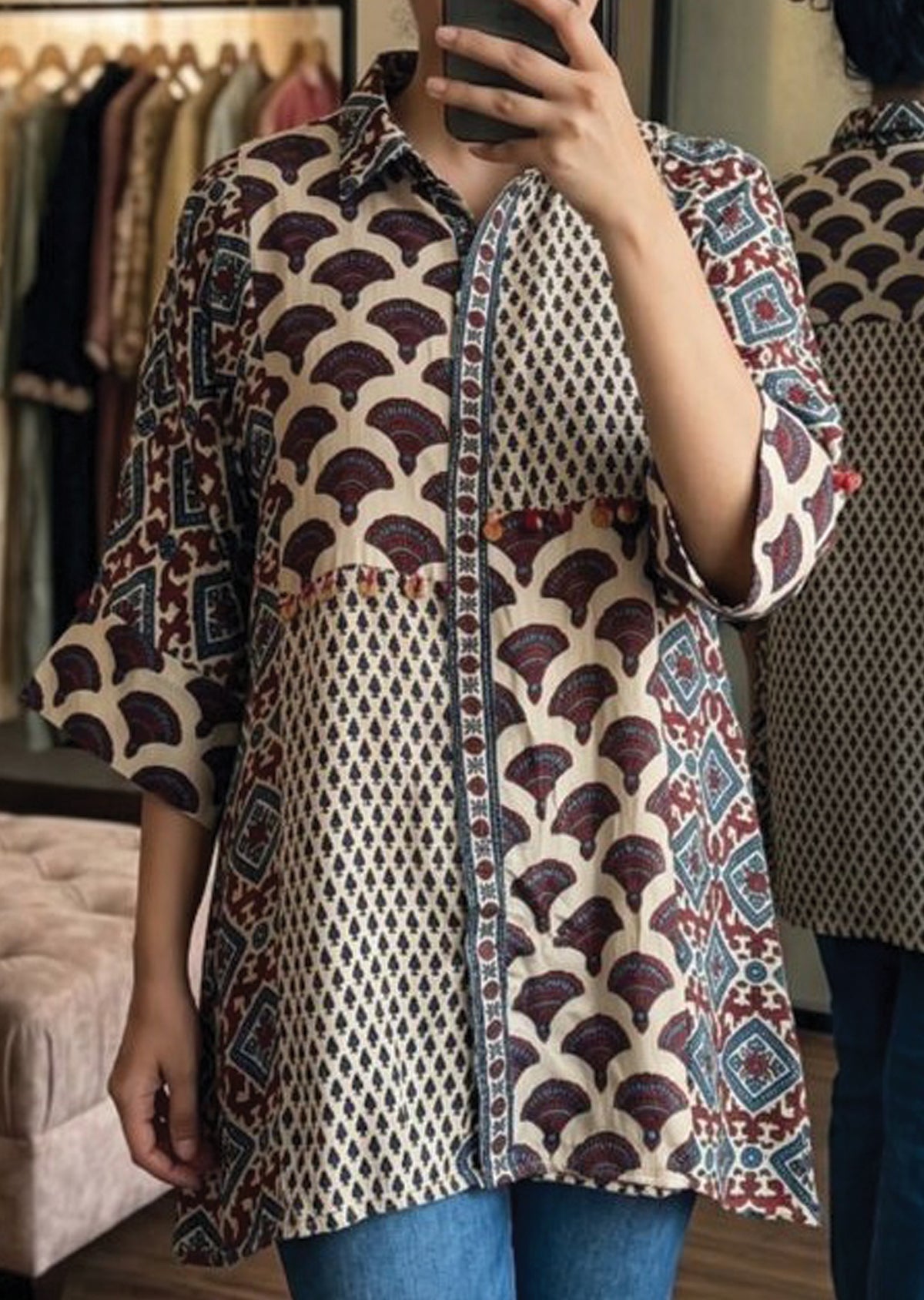 Beige Muslin Short kurti