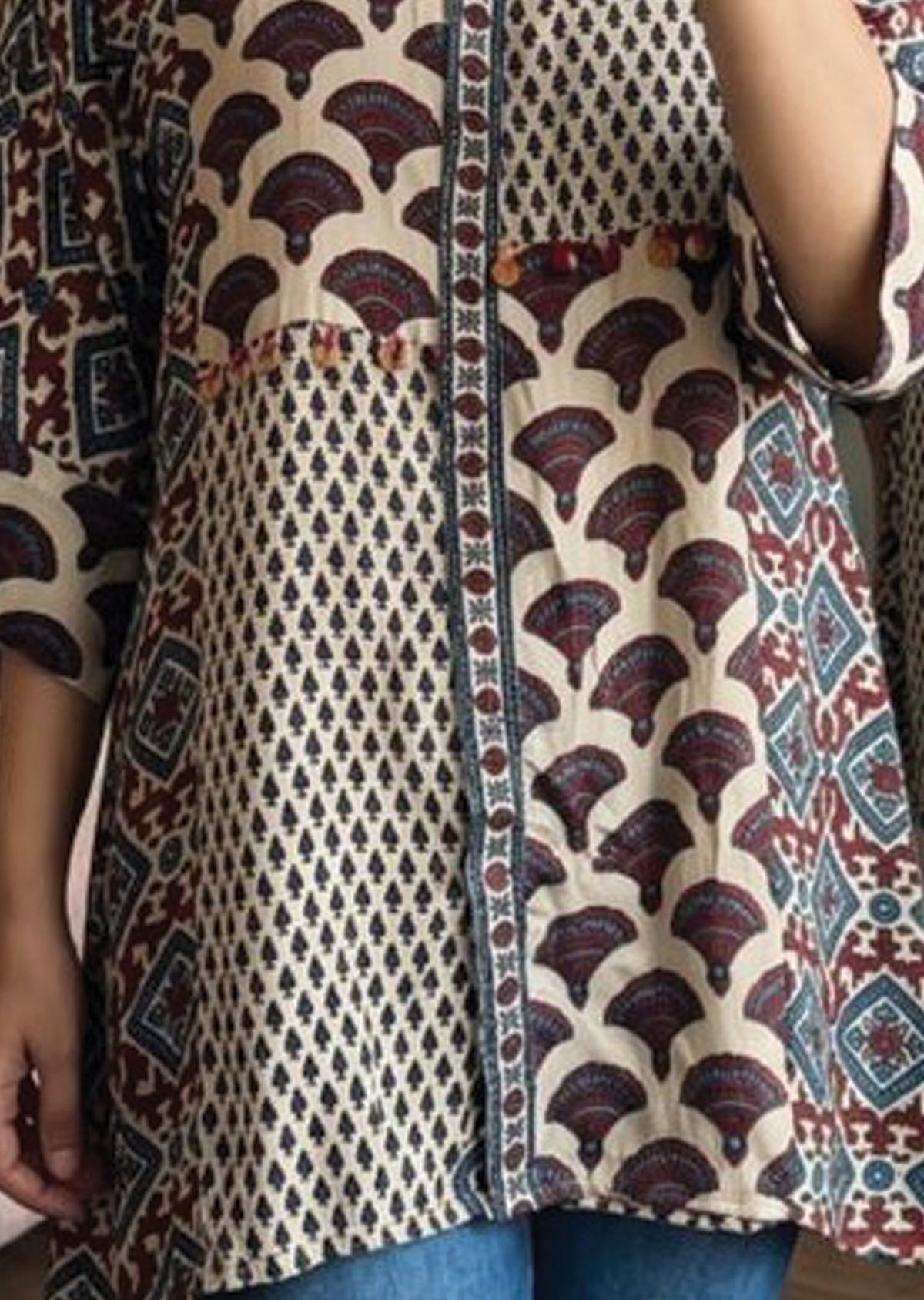 Beige Muslin Short kurti