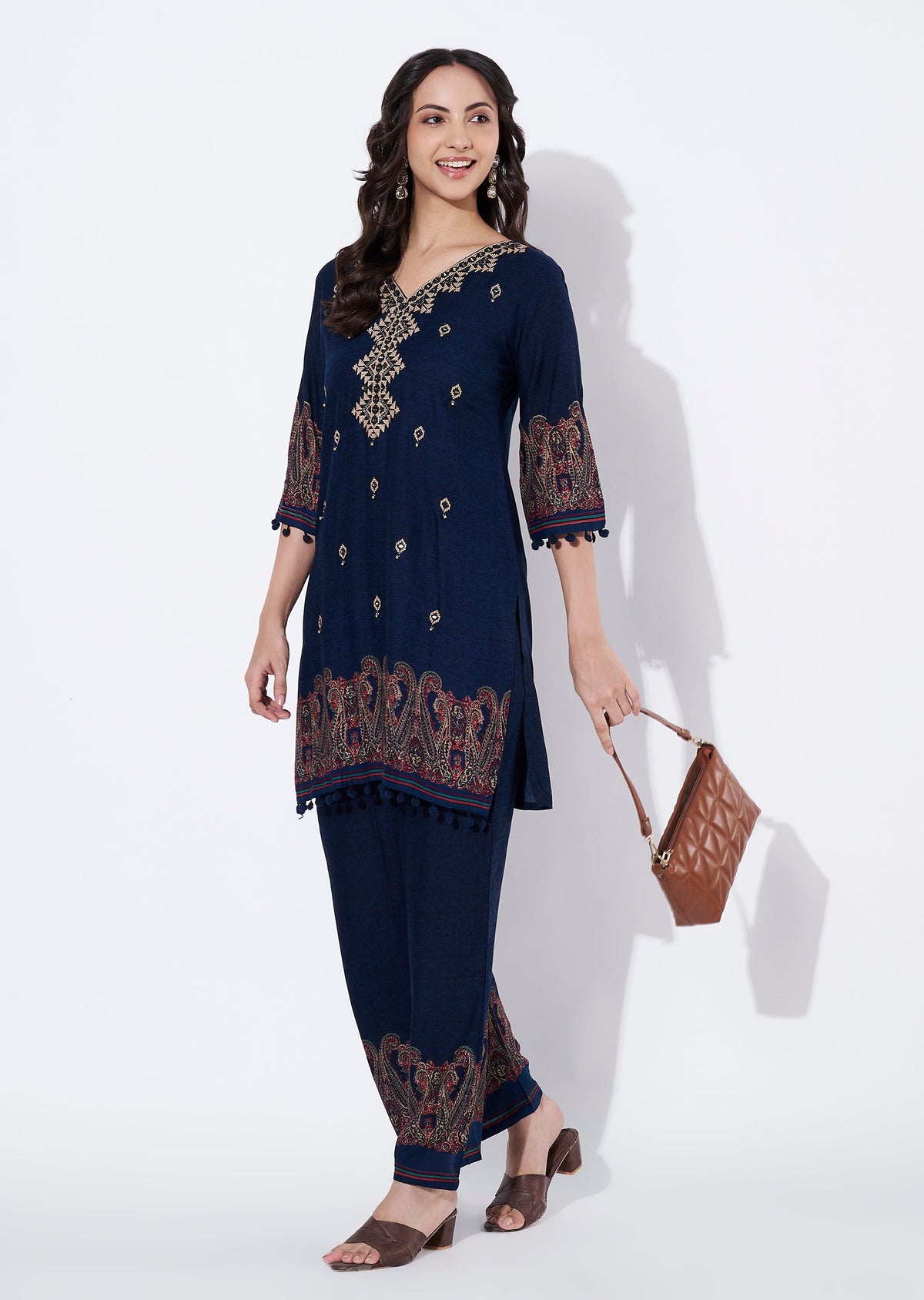 Blue Reyon Straight cut Kurti set