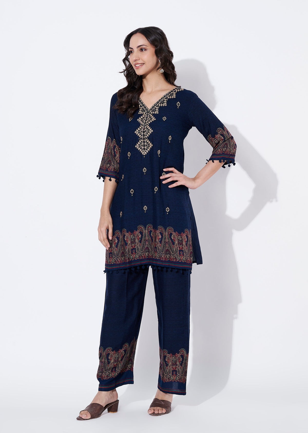 Blue Reyon Straight cut Kurti set