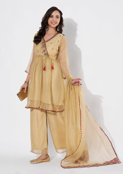 Gold Tissue Anarkali suit
