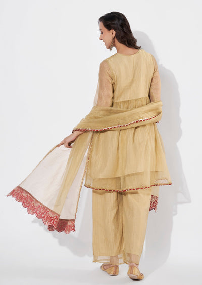 Gold Tissue Anarkali suit