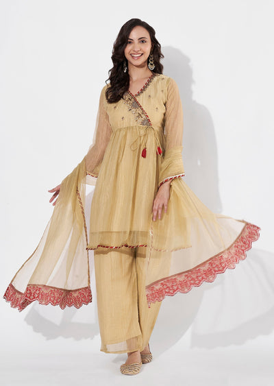 Gold Tissue Anarkali suit
