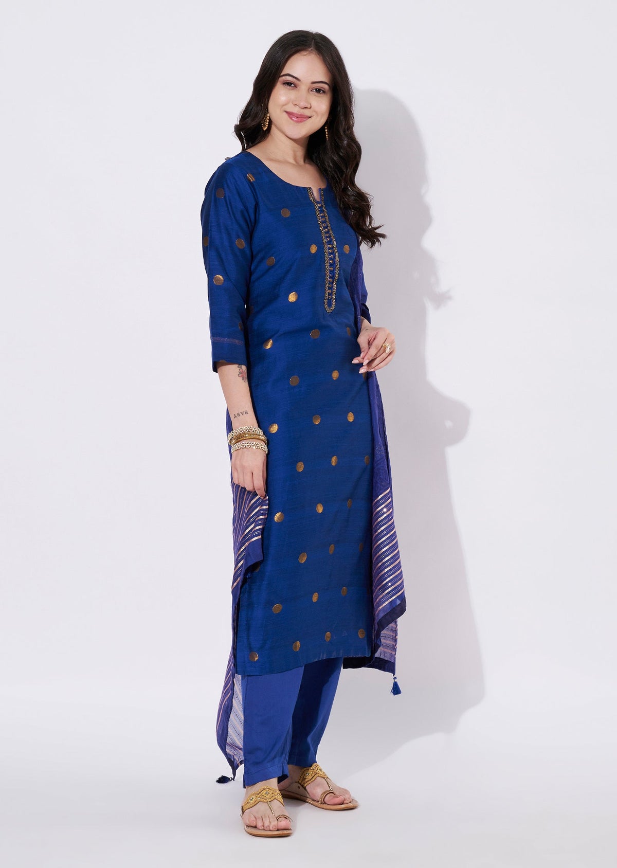 Blue Silk Straight cut suit