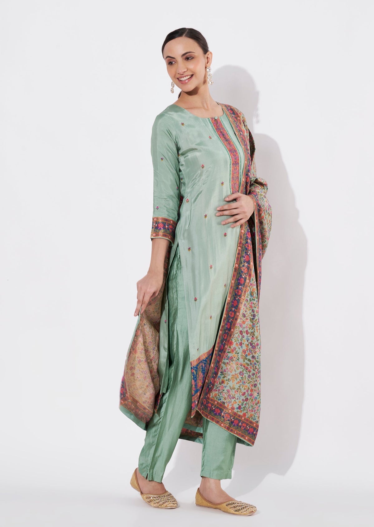 Dusty Green Silk Straight cut suit