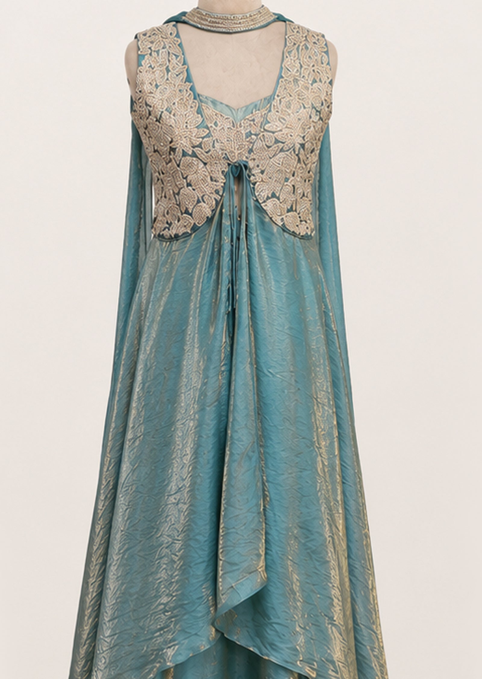 Dusty Bllue Indowestern Set