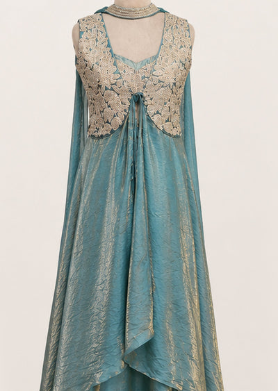 Dusty Bllue Indowestern Set