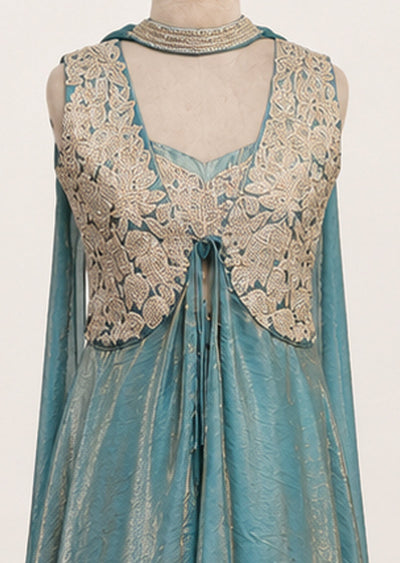 Dusty Bllue Indowestern Set
