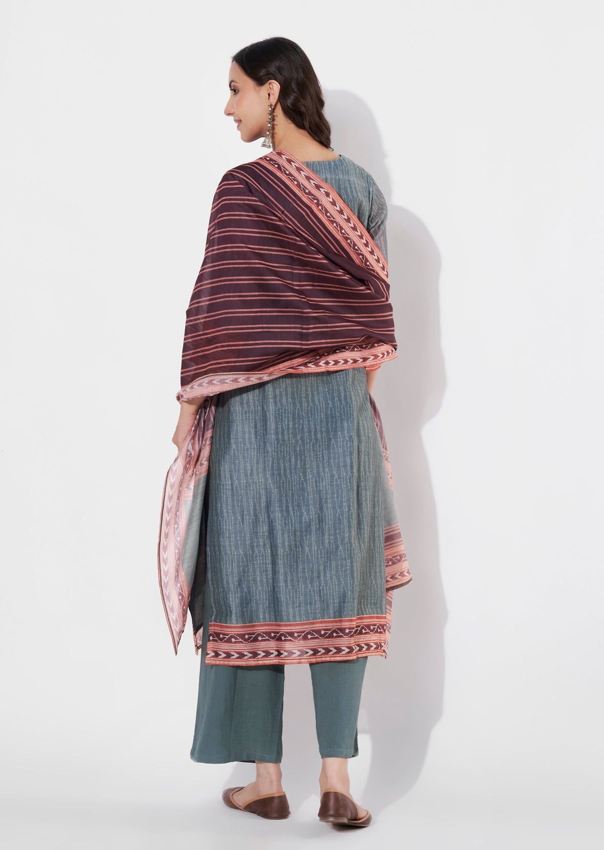 Grey Chanderi Straight cut suit