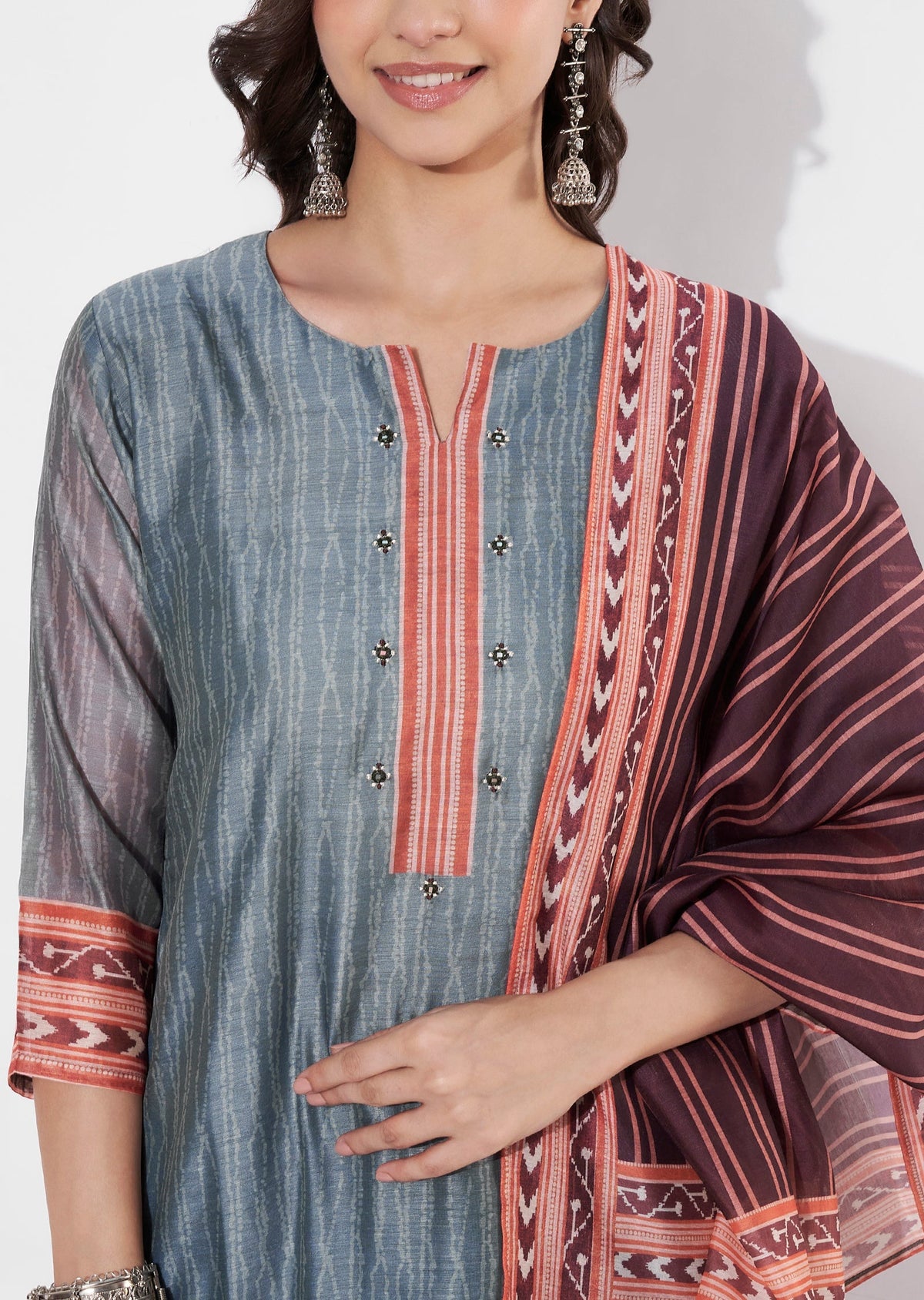 Grey Chanderi Straight cut suit
