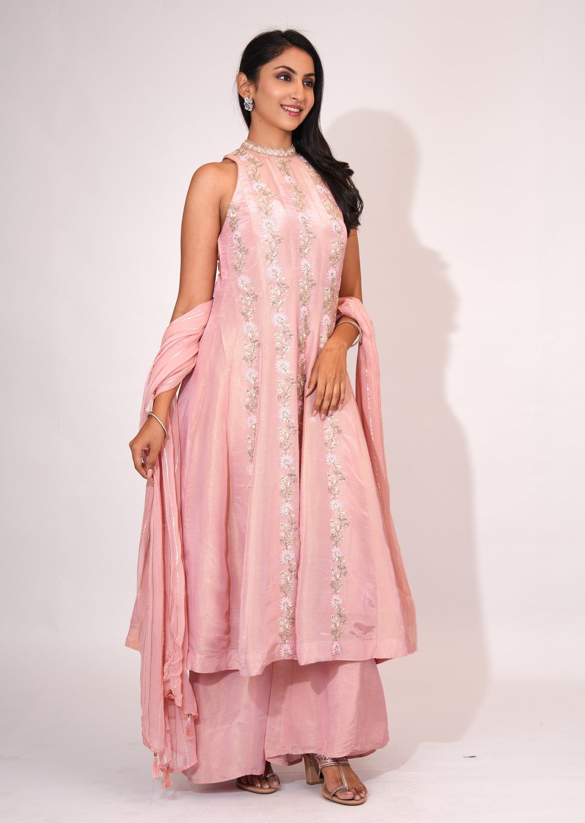 Light Pink Tissue Anarkali suit