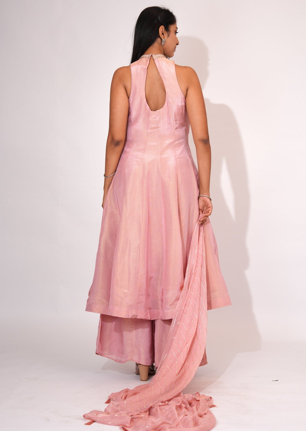 Light Pink Tissue Anarkali suit