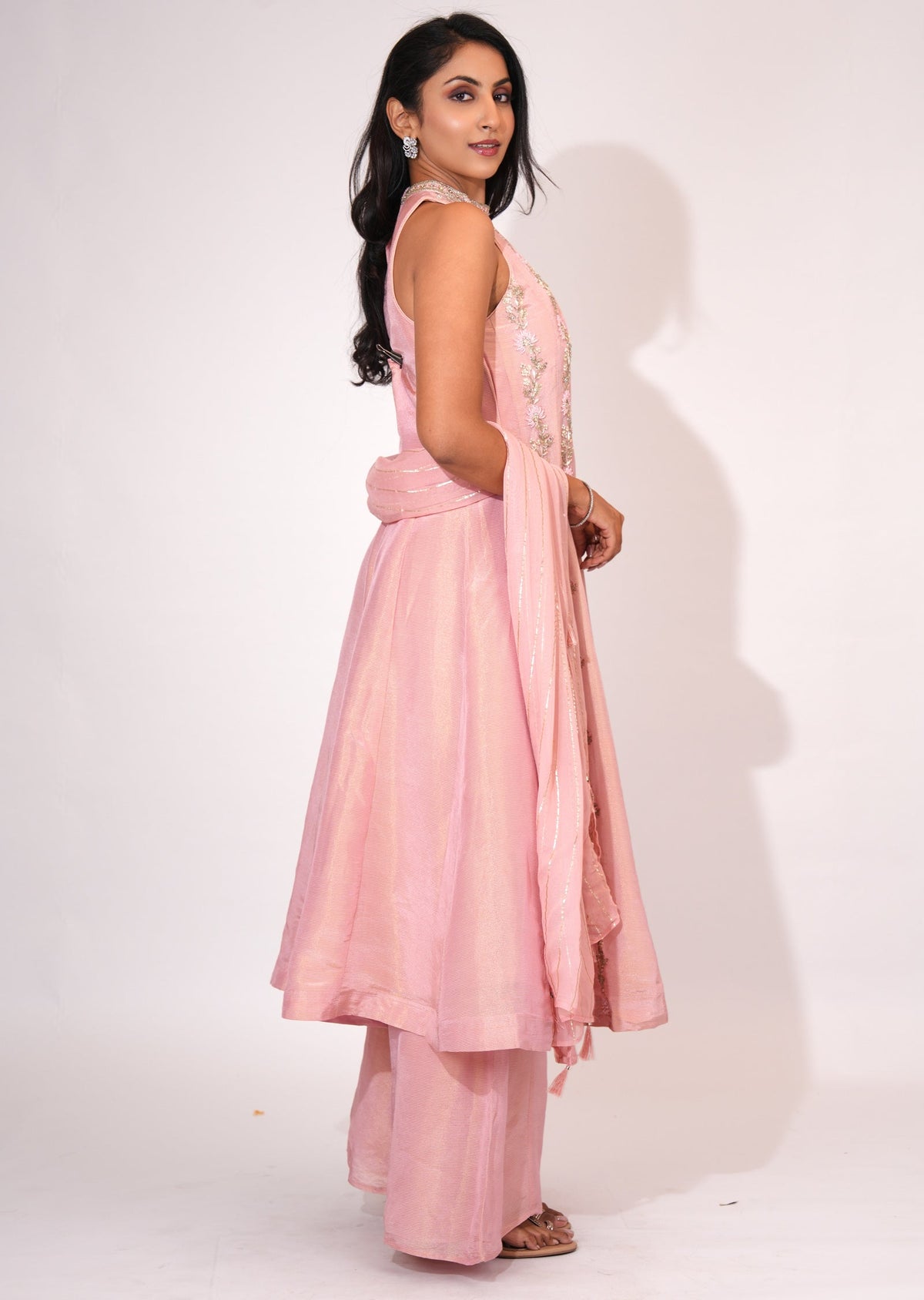 Light Pink Tissue Anarkali suit