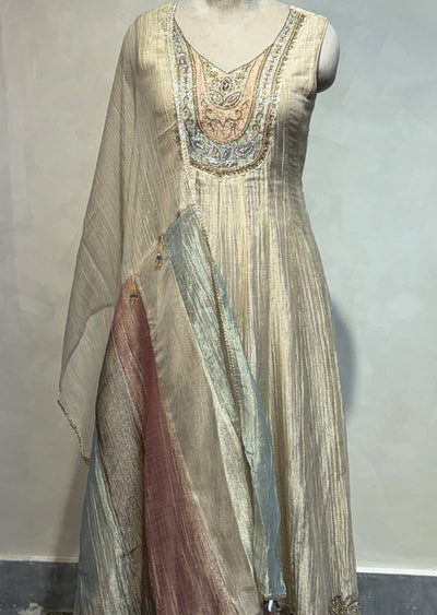 Beige Tissue Anarkali Suit