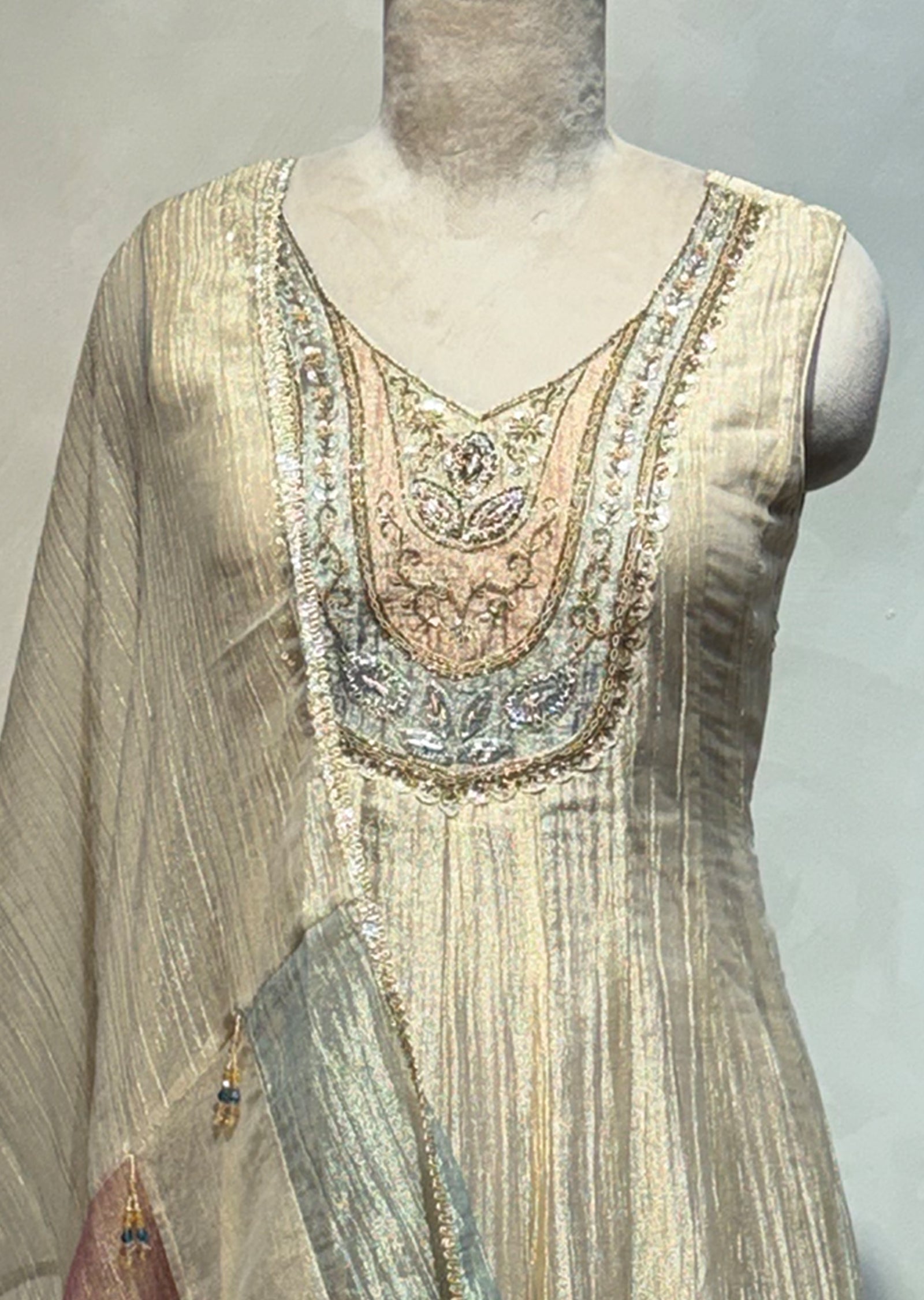 Beige Tissue Anarkali Suit