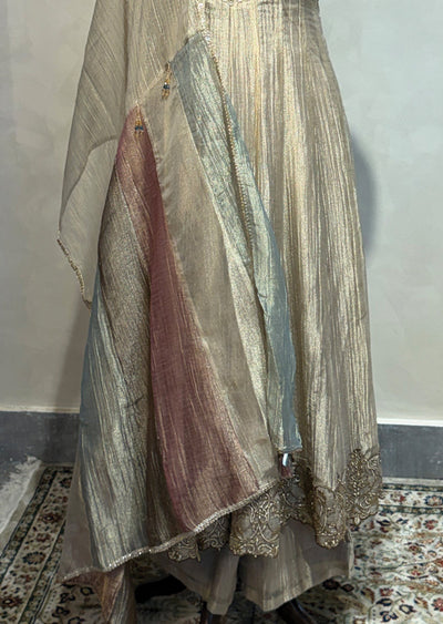 Beige Tissue Anarkali Suit