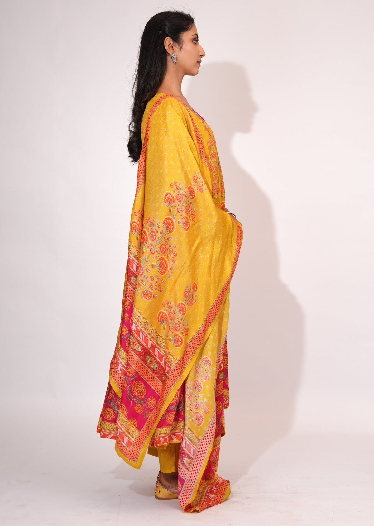 Mustard Dola Silk Anarkali suit