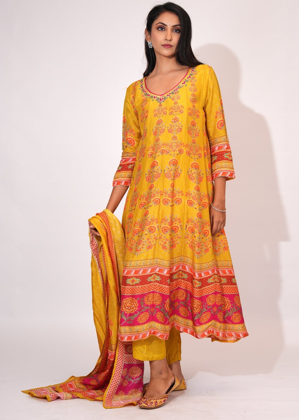 Mustard Dola Silk Anarkali suit