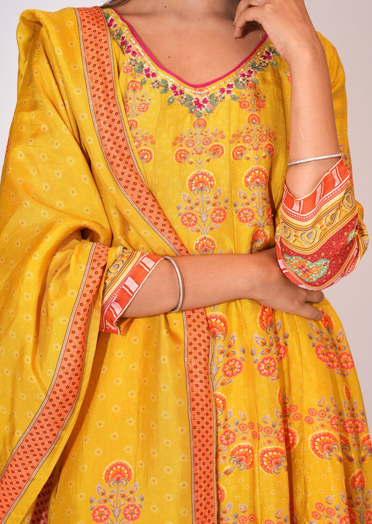Mustard Dola Silk Anarkali suit