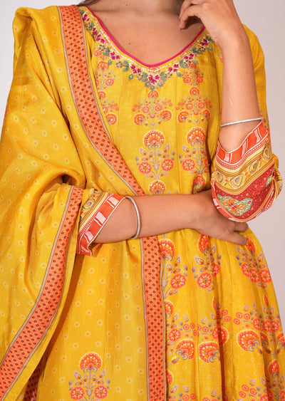 Mustard Dola Silk Anarkali suit