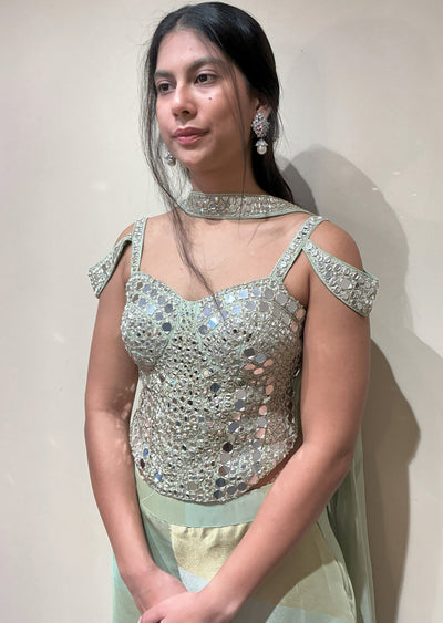 Light Green Tissue Indowestern set