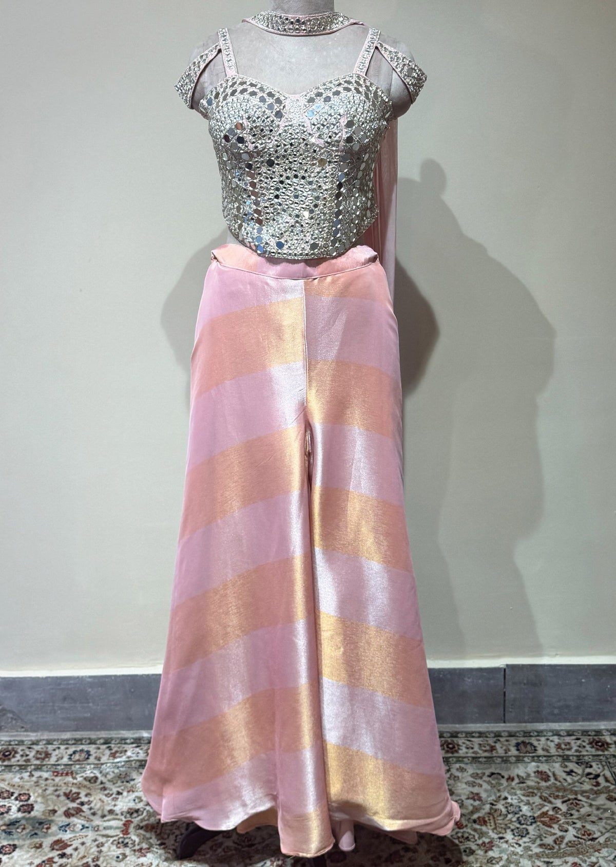 Peach Tissue Indowestern set